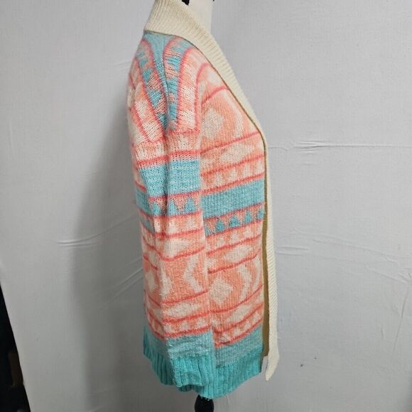 Roxy Women's Cardigan Sweater Oversize Aztec Pattern Tan, Peach, Teal, XS - Picture 4 of 12